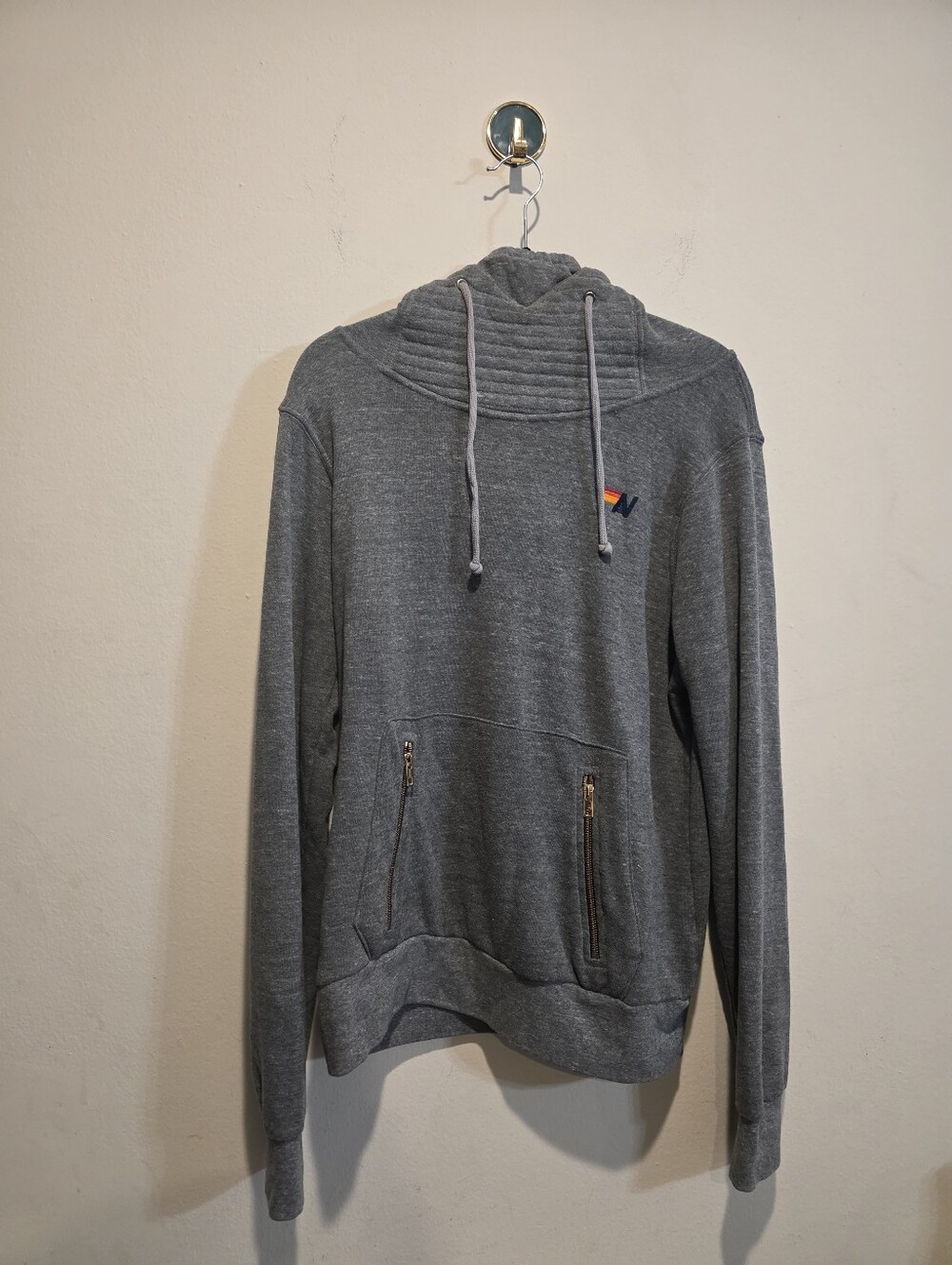 Aviator Nation Gray Pullover Hoodie with Rainbow Logo Size Large